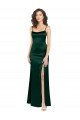Long Slim Scoop Neck Stretch Satin Prom Dress with Open Back