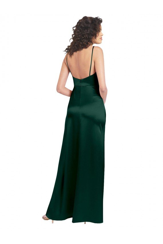 Long Slim Scoop Neck Stretch Satin Prom Dress with Open Back