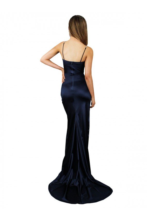 Pleated Sash Skirt Long Stretch Satin Prom Dress with High Slit