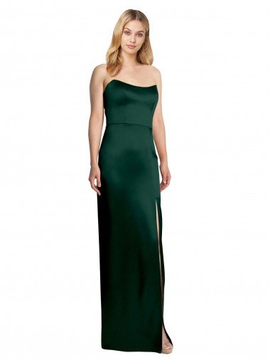 Discount Scooped Strapless Neckline Stretech Satin Prom Dress with Side Slit
