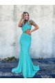 Mermaid One Shoulder Sleeveless Long Sweep Train Velvet Sequin Prom Dress