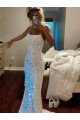 Long Spaghetti Straps Sleeveless Sweep Train Velvet Sequin Prom Dress