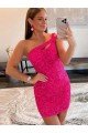 Velvet Sequin One Shoulder Sleeveless Short Prom Dress