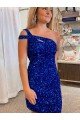 Velvet Sequin One Shoulder Sleeveless Short Prom Dress