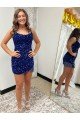 Spaghetti Straps Backless Sleeveless Short Velvet Sequin Prom Dress