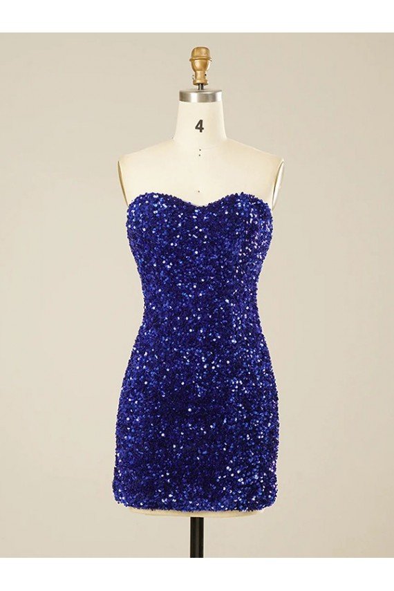 Short Sweetheart Velvet Sequin Prom Dress