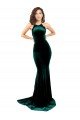 High Neck Stretch Velvet Prom Dress with Black Lace Embroidery
