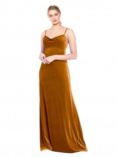 Discount Long Velvet Cowl Neck Slip Prom Dress