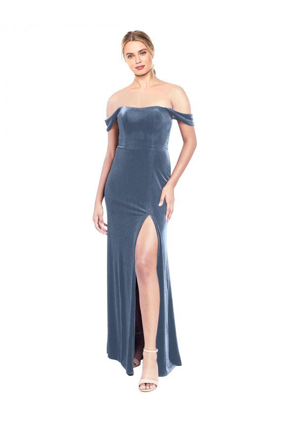 Draped Sleeves Wide Scoop Neck Off the Shoulder Velvet Prom Dress