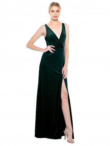 Discount Sleek V-Neck Long Velvet Prom Dress with Side Slit