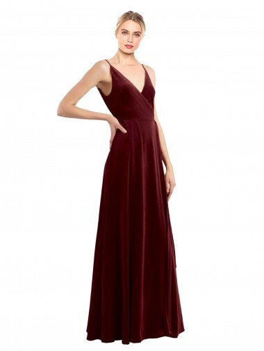 Discount Faux Wrap V-Neck Sleek Long Velvet Prom Dress
