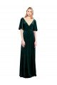 Deep V-Neck Flutter Sleeves Long Velvet Wrap Prom Dress
