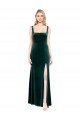Square Neck Full Length Velvet Prom Dress with Side Slit