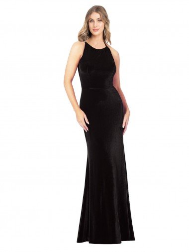 Discount Vintage Velvet High Neck Prom Dress with Strappy Back