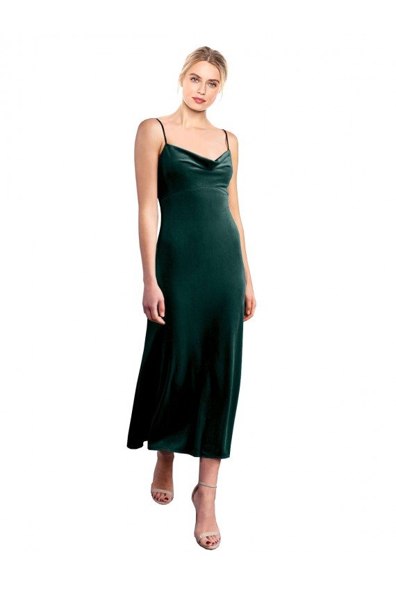 Midi Length Cowl Neck Velvet Slip Cocktail Prom Dress / Homecoming Dress