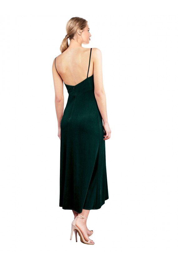 Midi Length Cowl Neck Velvet Slip Cocktail Prom Dress / Homecoming Dress
