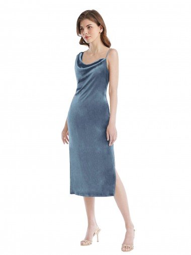 Discount Midi Length Asymmetrical One Shoulder Velvet Slip Prom Dress
