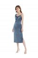 Midi Length Asymmetrical One Shoulder Velvet Slip Prom Dress