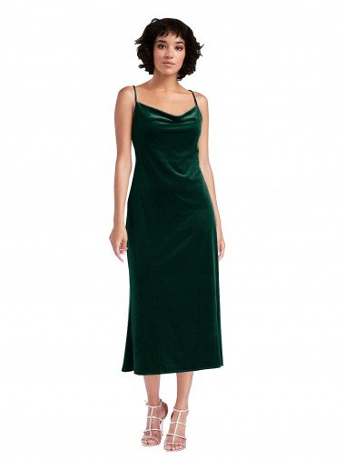 Discount Midi Length Cowl Neck Velvet Short Slip Cocktail Prom Dress / Homecoming Dress