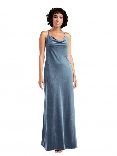 Discount Cowl Neck Velvet Maxi Slip Prom Dress