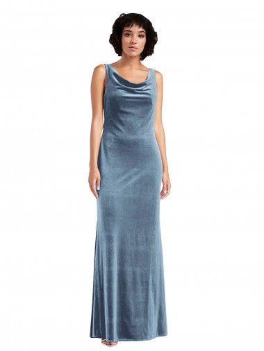 Discount Floor Length Cowl Neck Long Stretch Velvet Maxi Prom Dress