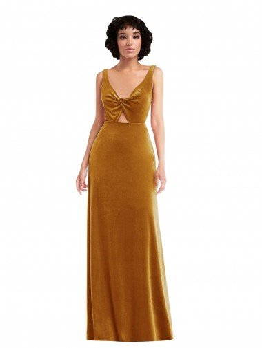 Discount Twist Front Cutout Velvet Maxi Prom Dress with Pockets