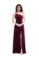 One Shoulder Spaghetti Strap Velvet Maxi Prom Dress with Pockets