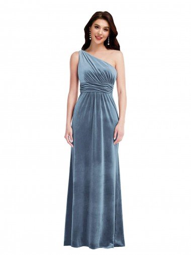 Discount One Shoulder Draped Velvet Maxi Prom Dress