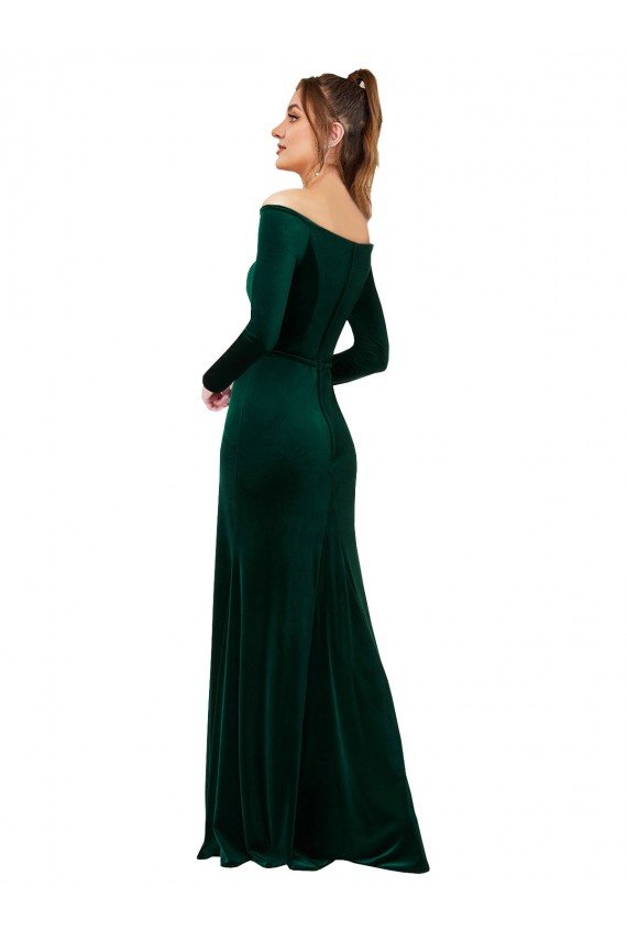 Off the Shoulder Long Sleeves Stretch Velvet Prom Dress