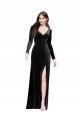 Long Sleeves Velvet Prom Dress with V-Neckline and Thigh Slit