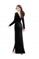 Long Sleeves Velvet Prom Dress with V-Neckline and Thigh Slit