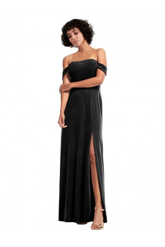 Off the Shoulder Drapped Sleeves Stretch Velvet Prom Dress