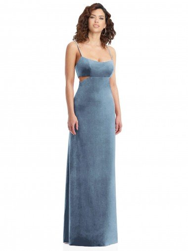 Discount Spaghetti Strap Long Full Length Velvet Maxi Prom Dress