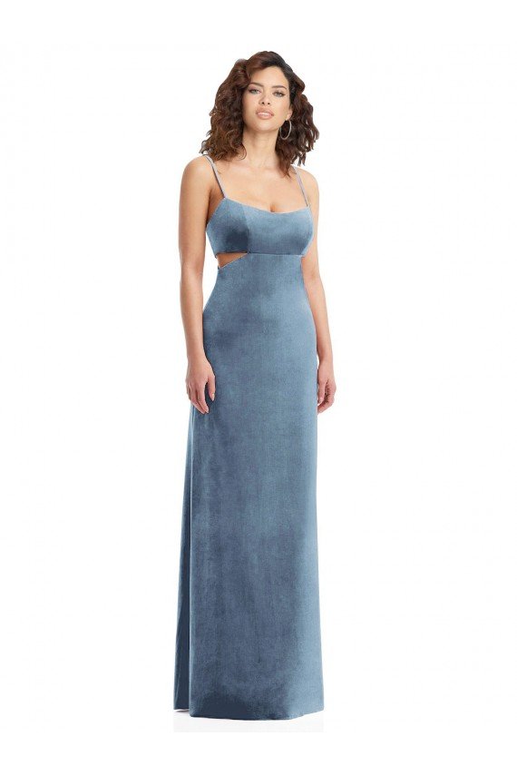 Spaghetti Strap Long Full Length Velvet Maxi Prom Dress