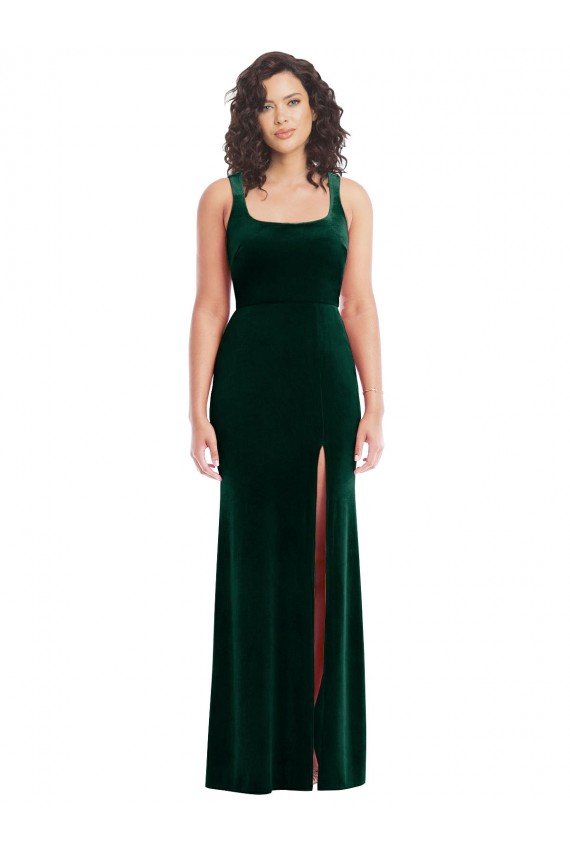Square Neck Long Velvet Maxi Prom Dress