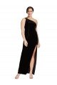 One Shoulder Long Velvet Prom Dress with Side Split and Shoulder Tie