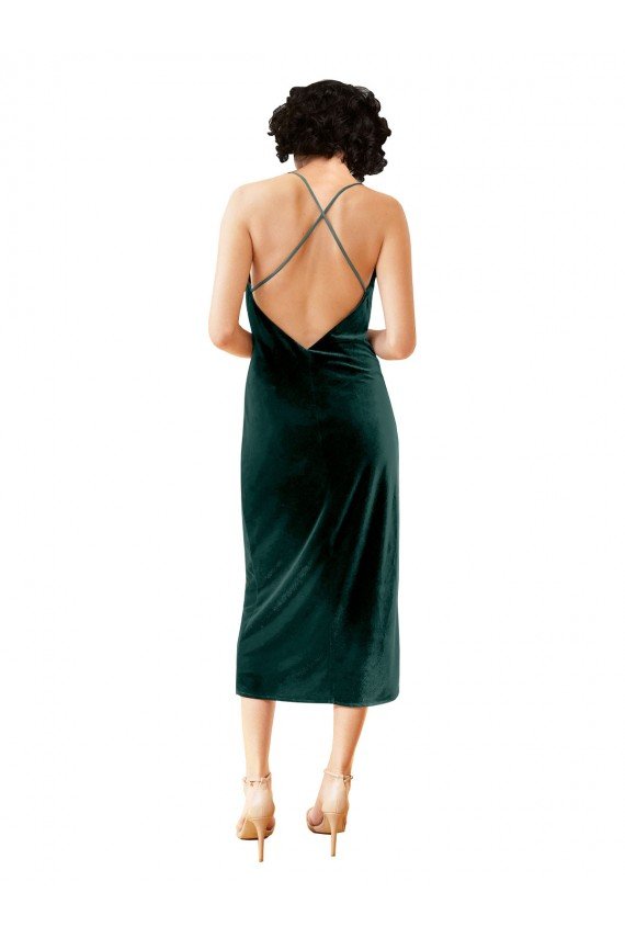 Midi Length Sleek Cowl Neckline Short Velvet Cocktail Prom Dress / Homecoming Dress